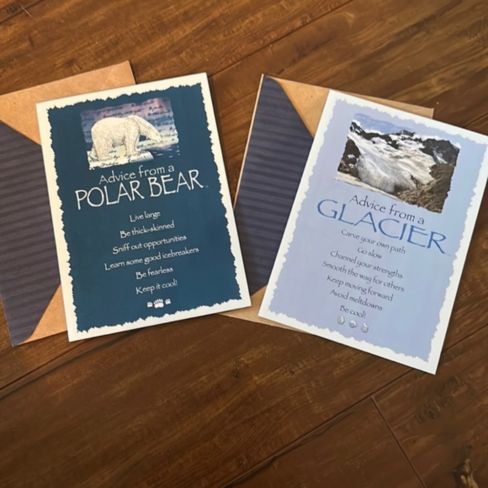 2 Advice For Life blank Greeting Cards Advice from a Polar Bear & from a Glacier